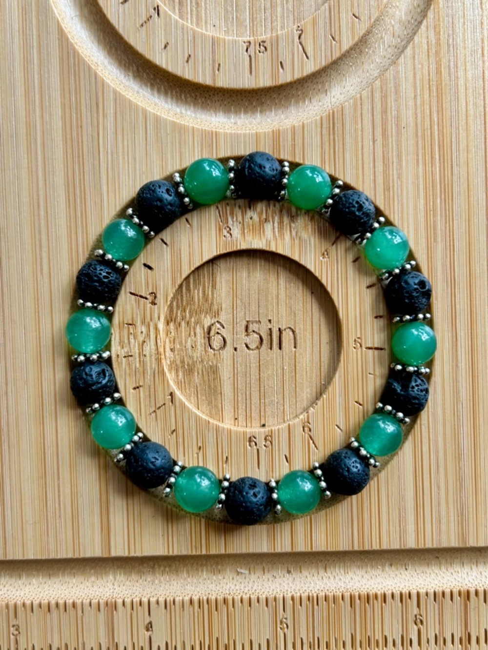 Green Aventurine and Black Lava Rock Beaded Stretch Bracelet